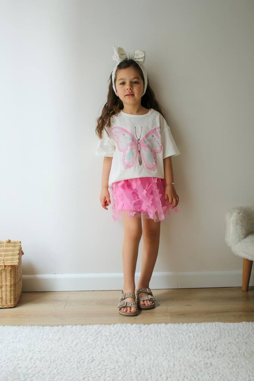 Kelebekli Etekli Takım Pembe