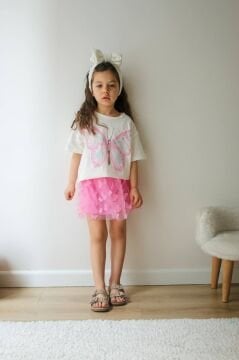 Kelebekli Etekli Takım Pembe