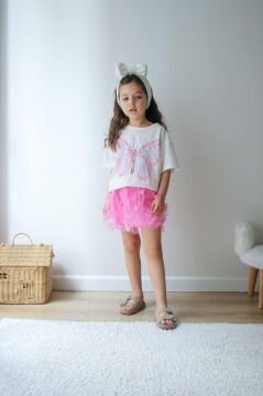 Kelebekli Etekli Takım Pembe