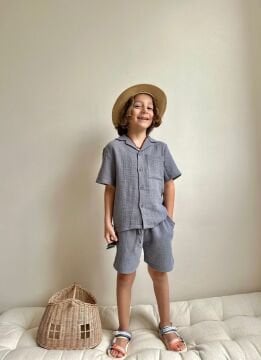 Gri Müslin Şortlu Takımı