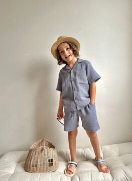 Gri Müslin Şortlu Takımı