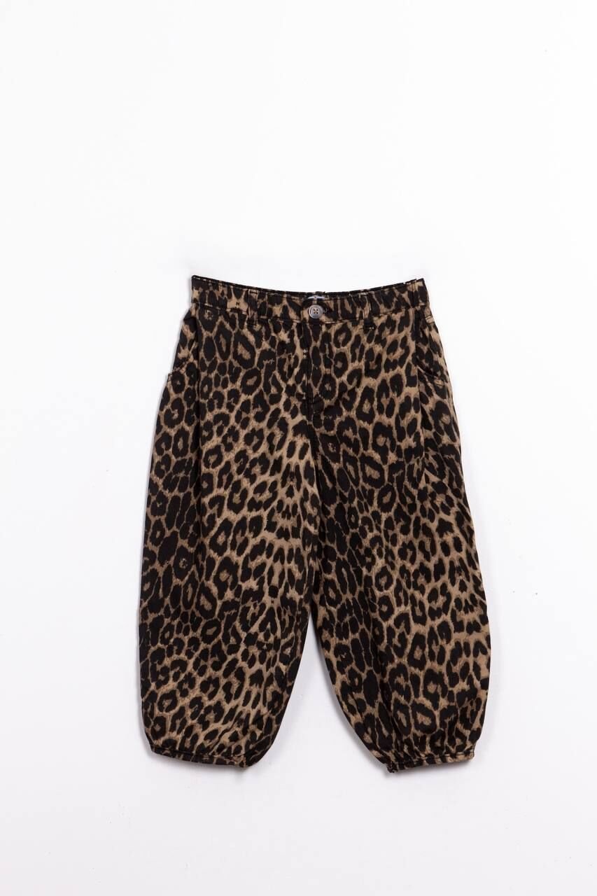 Leoparlı Balon Kot Pantolon