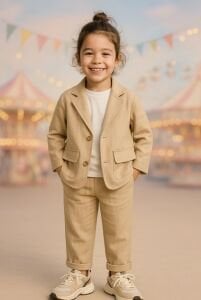 Ceket Tişört Pantolon Takım Krem