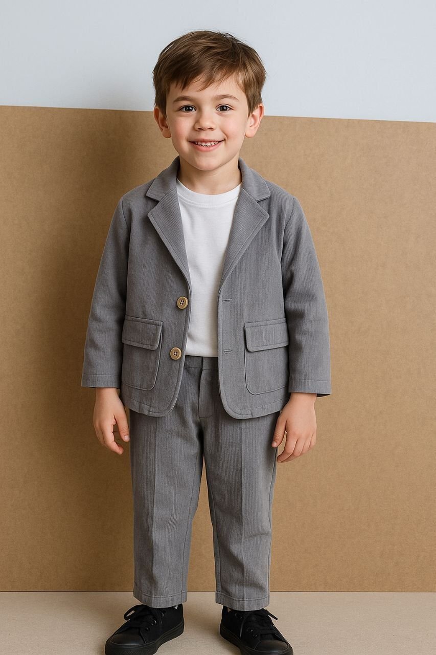 Ceket Tişört Pantolon Takım Gri