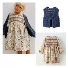 Yelekli Çiçek Desenli Elbise