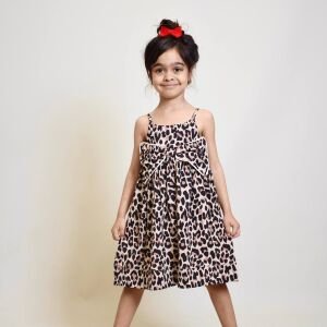 Leopar Desenli Askılı Elbise