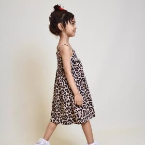 Leopar Desenli Askılı Elbise
