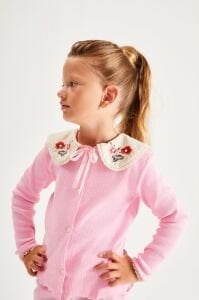 Pembe Yakası Nakışlı Fitilli Takım