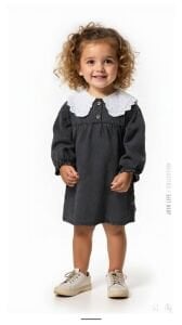 Yakası Güpür Detaylı Siyah Kot Elbise