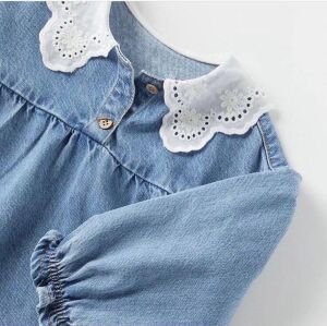 Yakası Güpür Detaylı Kot Elbise