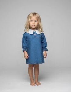 Yakası Güpür Detaylı Kot Elbise