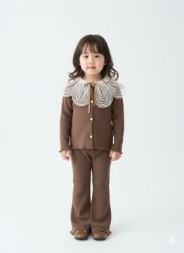 Tül Yakalı Kahverengi Takım