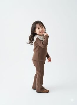 Tül Yakalı Kahverengi Takım