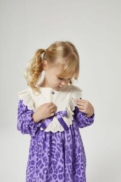 Mor Leopar Desenli Elbise