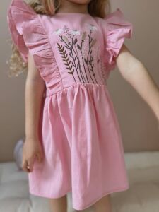 Pembe Nakış İşlemeli Elbise