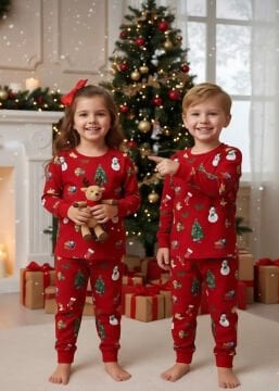 Kırmızı Yılbaşı Temalı Pijama