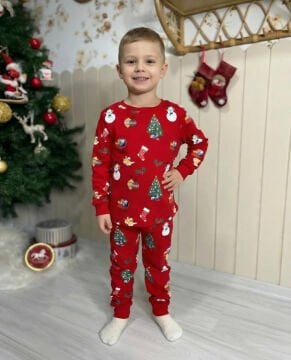 Unisex Kırmızı Yılbaşı Temalı Pijama
