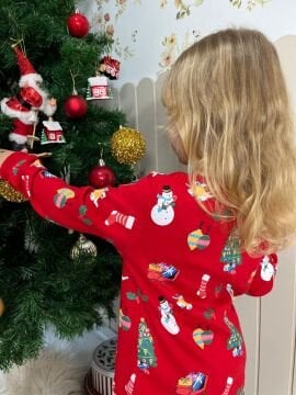 Unisex Kırmızı Yılbaşı Temalı Pijama